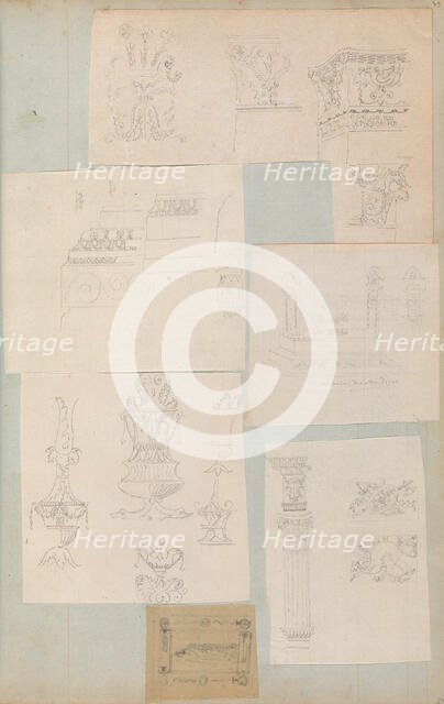 Page from a Scrapbook containing Drawings and Several Prints of Architecture, Int..., ca. 1800-1850. Creators: Workshop of Charles Percier, Workshop of Pierre François Léonard Fontaine.