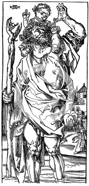 'St Christopher carrying the Infant Christ', 1525, (1936). Artist: Albrecht Dürer