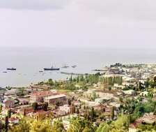 Sukhumi; general view of city and bay from Cherniavskii Mountain, between 1905 and 1915. Creator: Sergey Mikhaylovich Prokudin-Gorsky.