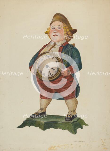 Decorated Cast Iron Clock, c. 1942. Creator: George H. Alexander.