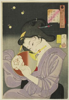 Delighted (Ureshiso), from the series "Thirty-two Aspects of Women (Fuzoku sanjuniso)", 1888. Creator: Tsukioka Yoshitoshi.