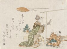 Woman Making Rabbit Shadow for Small Boy, 1807. Creator: Shinsai.