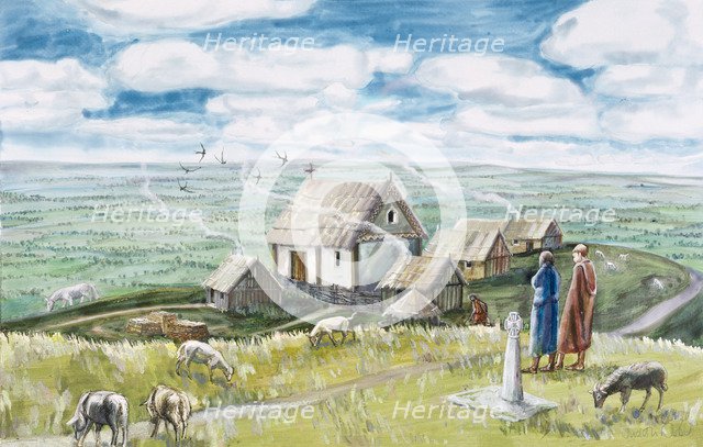 Monastic settlement, Glastonbury Tor, c11th century, (1990-2010). Artist: Judith Dobie.