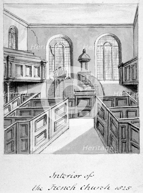 Interior view of the French Protestant Church, Threadneedle Street, City of London, 1825. Artist: Anon