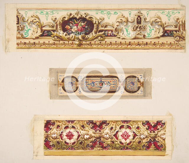 Three designs for painted borders to decorate a room, 19th century. Creators: Jules-Edmond-Charles Lachaise, Eugène-Pierre Gourdet.