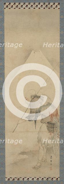 The fisherman Hakuryo and Mount Fuji, Edo period, 1770-1820. Creator: Hishikawa Sori.