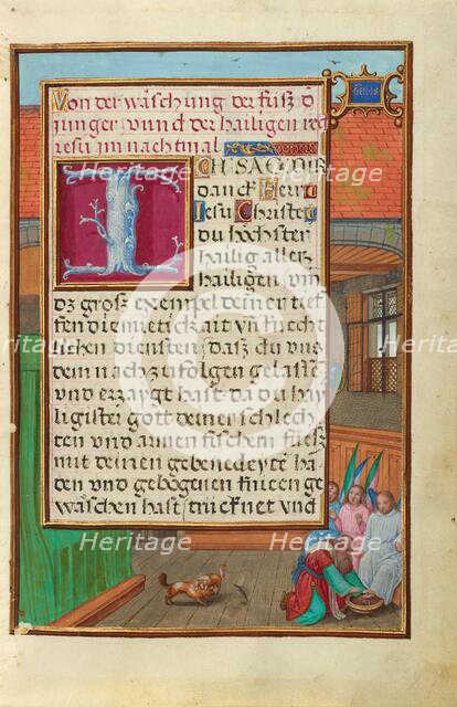 Border with Abraham Washing the Feet of the Three Angels, about 1525-1530. Creator: Simon Bening.