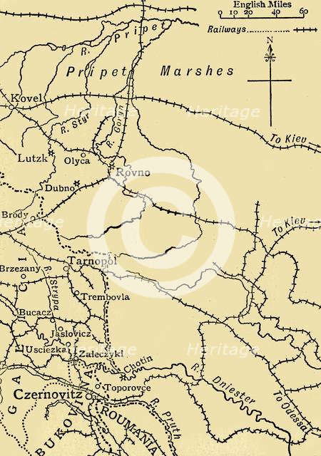 'Map illustrating General Ivanoff's operations...', First World War, 1915, (c1920). Creator: Unknown.