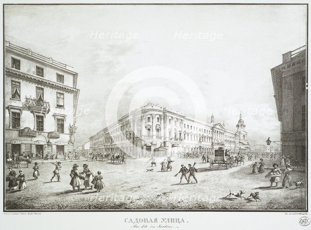 View of Sadovaya Street in Saint Petersburg, Mid of the 19th century. Artist: Beggrov, Karl Petrovich (1799-1875)