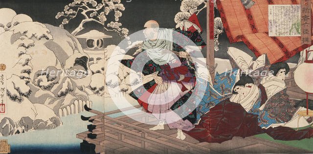 Taira No Kiyomori Seeing Skulls in the Snowy Garden, 1882. Creator: Tsukioka Yoshitoshi.