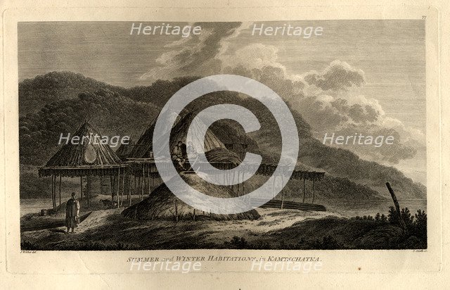 Summer and Winter Habitations in Kamchatka (from the Voyage to the Pacific Ocean), 1785. Artist: Webber, John (1751-1793)