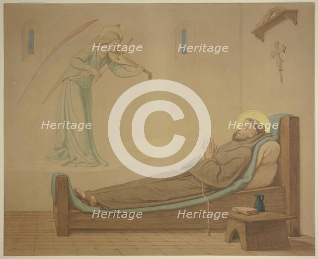 Saint Francis in his cell: An angel quenches the dying man's longing for music, 1855. Creator: Eduard von Steinle.