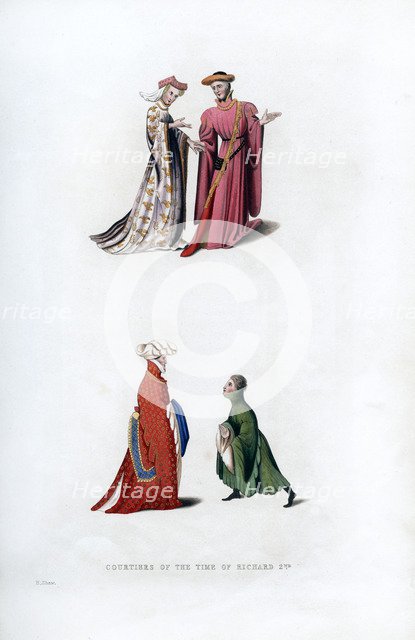 Court dress, 14th century, (1843).Artist: Henry Shaw