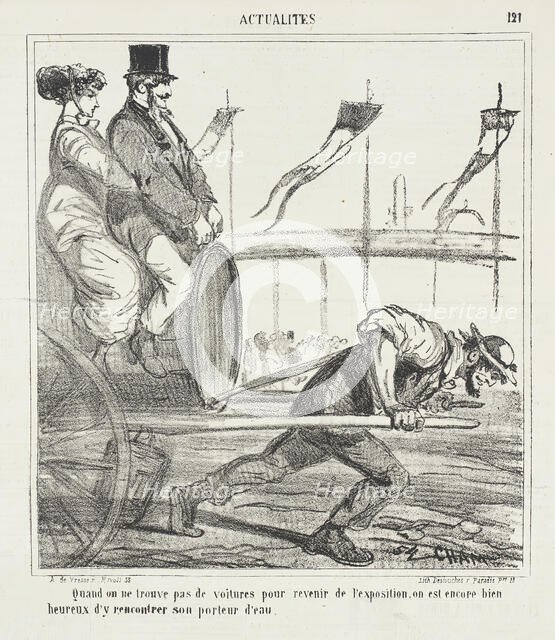 Quand on ne trouve pas de voitures pour revenir de l'exposition, on est encore bien heureux, 1867. Creator: Cham.