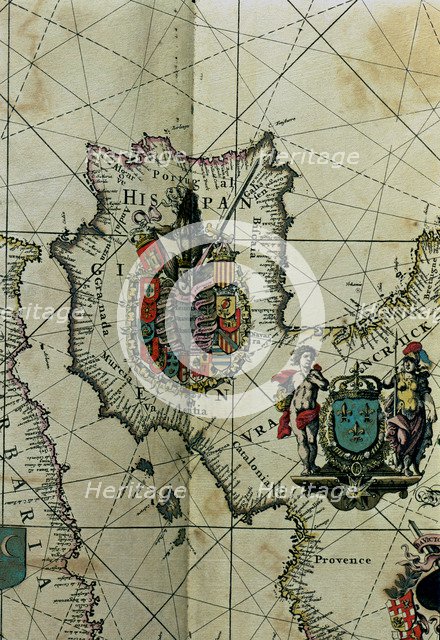 Map of Spain with all their kingdoms, Portugal and the Country of Llenguadoc. 'Atlas' by Frederic…