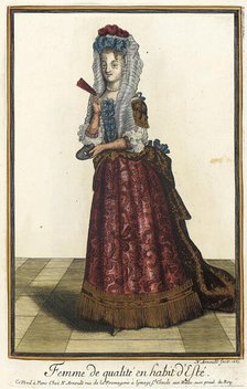 Recueil des modes de la cour de France, 'Femme de Qualité en Habit d'Esté', 1687. Creator: Nicolas Arnoult.