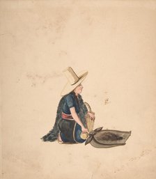 A Woman Kneeling Selling Produce, 1840-50. Creator: Anon.