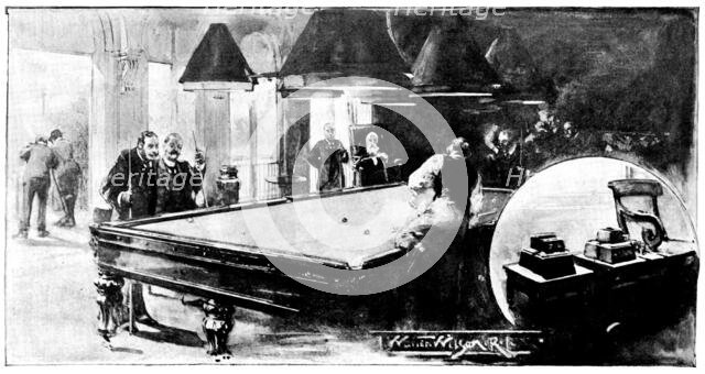 In Clubland - No. V: the Travellers' Club - in the billiard-room; a game of pool, 1898. Creator: Unknown.