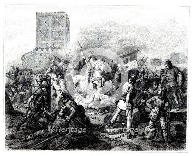 Paris besieged by the Normans in the year 888. Engraving from 1853.