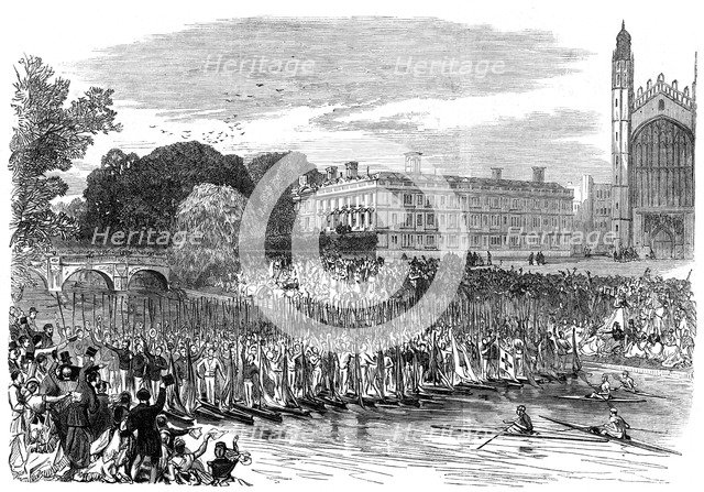 Procession of boats at Cambridge, 1870. Artist: Unknown