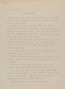 Written Instructions for Making a Suit, c. 1938. Creator: Henry De Wolfe.