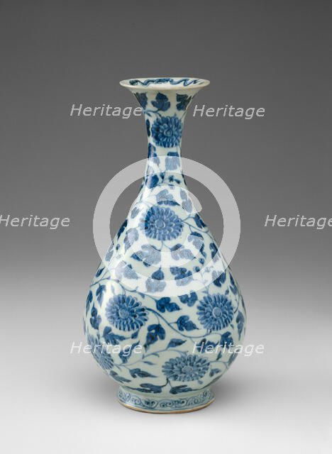 Bottle Vase with Peony Scrolls, Ming dynasty (1368-1644), late 14th century. Creator: Unknown.