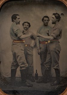 Four Pugilists with a Bottle at Their Feet, 1870-80s. Creator: Unknown.