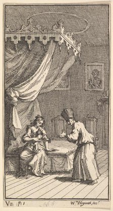 The New Metamorphosis, Plate 5: Fantasio, Transformed into a Lapdog, in the with Donna The..., 1724. Creator: William Hogarth.