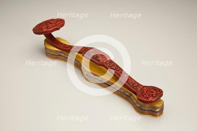 Ruyi scepter with fabric base, 1700s. Creator: Unknown.