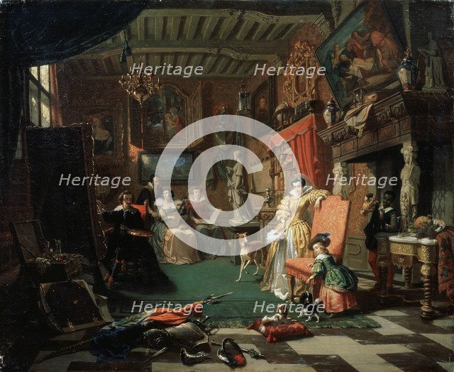 'Sir Anthonis van Dyck painting a Portrait', 1853. Artist: Andre Plumot