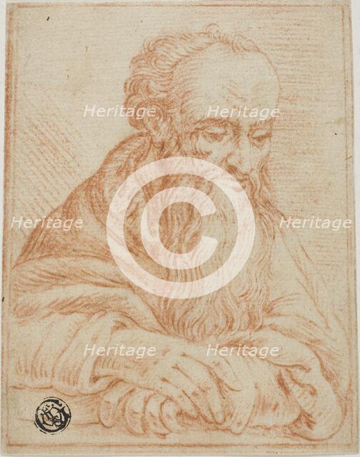 Half-Length Sketch of Bearded Man Leaning on Sill or Table, n.d. Creator: Unknown.