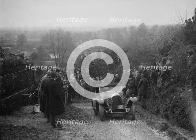 Bentley of FE Elgood competing in the MCC Exeter Trial, Ibberton Hill, Dorset, 1930. Artist: Bill Brunell.