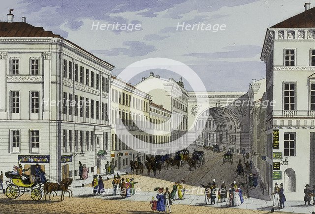 Millionnaya Street and Kotomin House in Saint Petersburg, First half of the 19th cent.. Artist: Beggrov, Karl Petrovich (1799-1875)