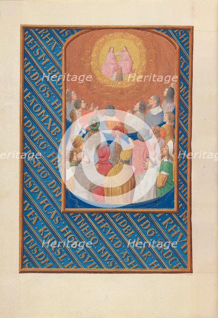 Hours of Queen Isabella the Catholic, Queen of Spain: Fol. 37v, Court of Heaven, c. 1500. Creator: Master of the First Prayerbook of Maximillian (Flemish, c. 1444-1519); Associates, and.