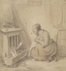 Old Woman with Pipe and Geese, 1802. Creator: Julius Carl Hermann Schroder.