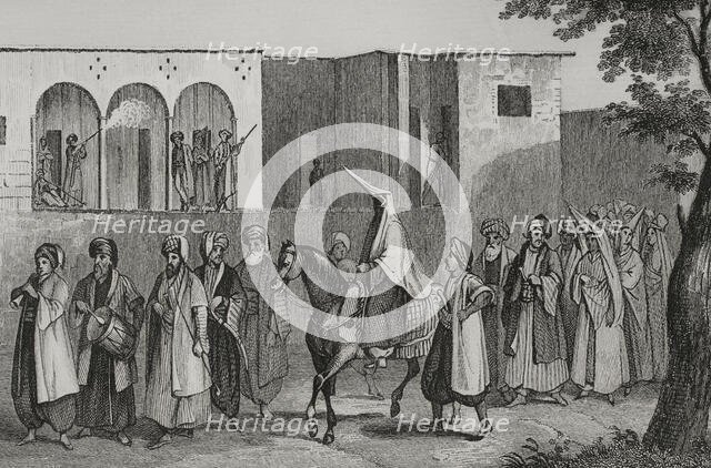 Wedding march to Mount Lebanon, 1840.  Creator: Charles Nicolas Ransonnette.