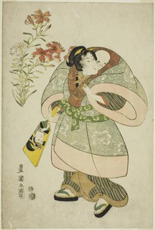 Pinks: nurse and baby, from an untitled series of beauties and flowers, 1812. Creator: Utagawa Toyokuni I.