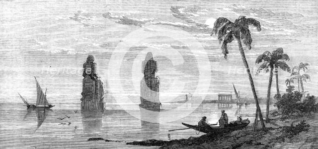 Inundation of the Nile: colossal statues in the Plain of Thebes, 1861. Creator: Richard Principal Leitch.