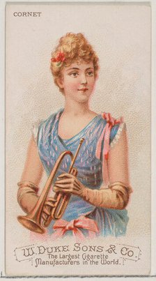 Cornet, from the Musical Instruments series (N82) for Duke brand cigarettes, 1888., 1888. Creator: Schumacher & Ettlinger.