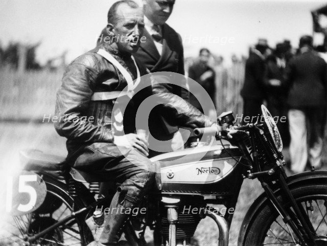 Jimmy Guthrie on Norton motorcycle, Isle of Man Senior TT Race, 1932. Artist: Unknown
