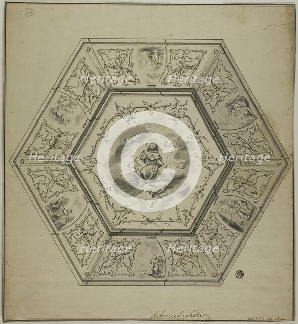 Ceiling Design with Saint Anthony of Padua Surrounded by Episodes from his Life and..., n.d. Creator: Unknown.