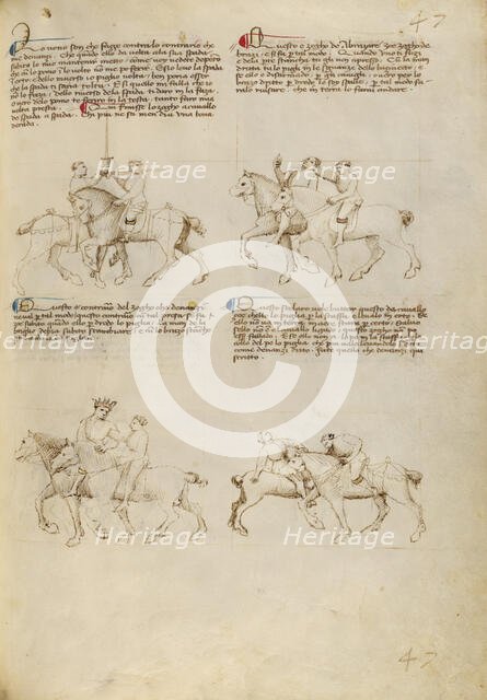 Equestrian Combat with Sword and Unarmed Equestrian Combat, about 1410. Creator: Unknown.
