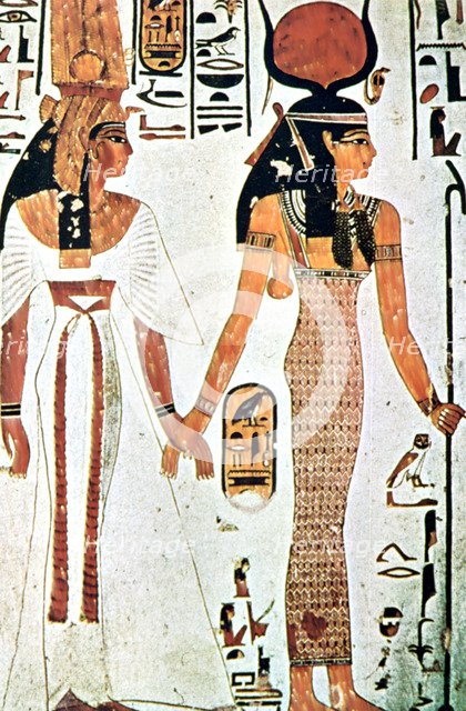 Nefertari and Isis, Ancient Egyptian wall painting from a Theban tomb, 13th century BC. Artist: Unknown