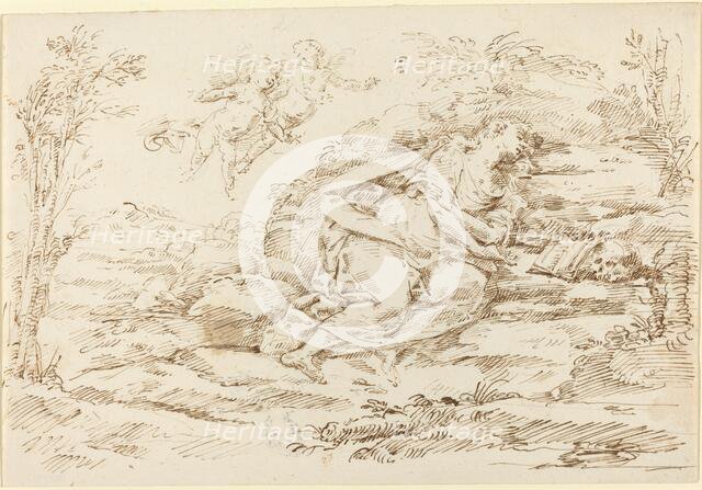 Penitent Magdalene with Angels in a Landscape [recto]. Creator: Donato Creti.