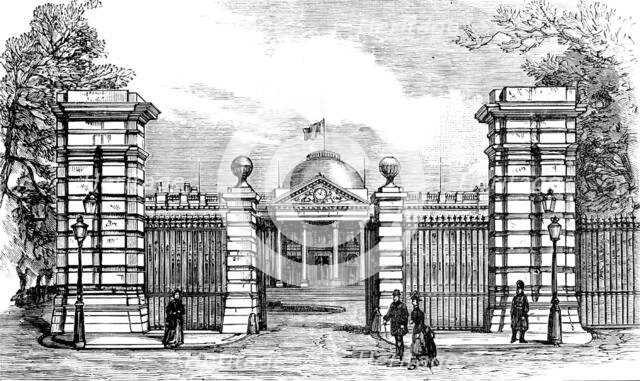 The Royal Palace of Laeken, Brussels, destroyed by fire: entrance to the Palace, 1890. Creator: Unknown.