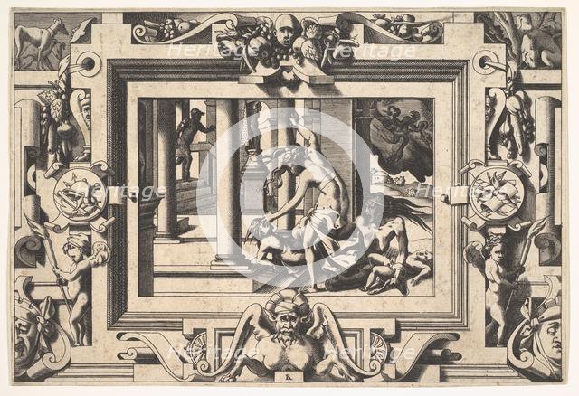 Medea Kills her Two Children by Jason (Pour qui d'Absyrte a le sang repandu, fait que du s..., 1563. Creator: Rene Boyvin.