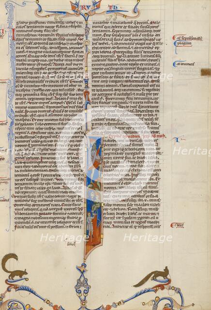 Initial I: Elimelech and His Wife Naomi Moving to the Land of Moab; Abbey Bible, about 1250-1262. Creator: Unknown.