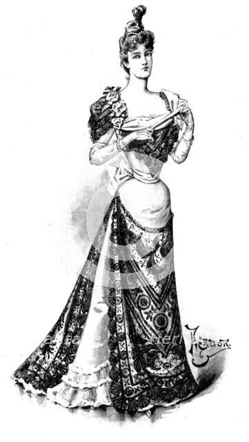 Ladies' Page: an evening frock, 1898. Creator: Picador.