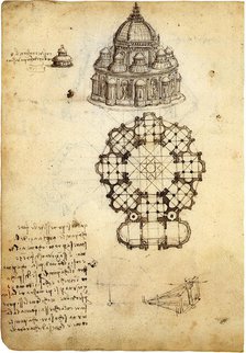 Codex Ashburnham: Studies for a building on a centralized plan, 1488-1490. Creator: Leonardo da Vinci (1452-1519).