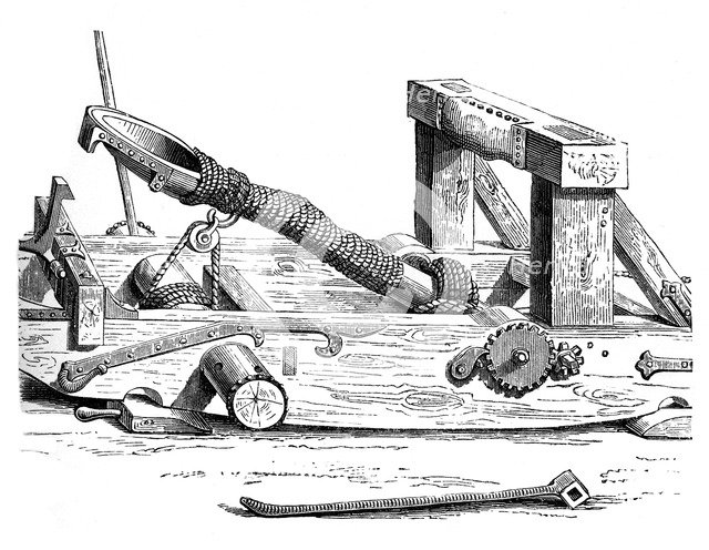 Mangonel, an engine of war in the 15th century, (1870). Artist: Unknown